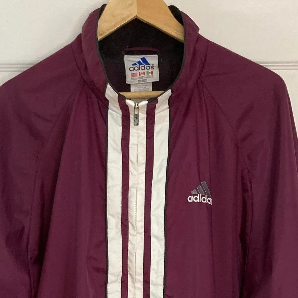 Vintage Adidas Nylon Three Stripe Full Zip Windbreaker Size Large